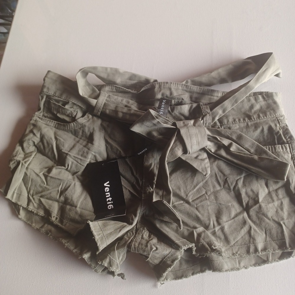 Venti6 Italy Womens Olive Green Tie Waist Frayed Hem Shorts Art 1615 Medium